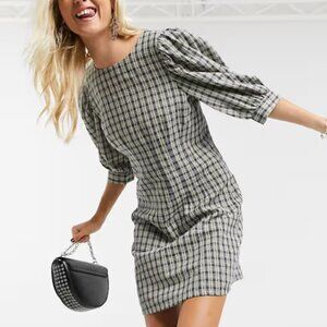ASOS Plaid Puff Sleeve Mini Dress